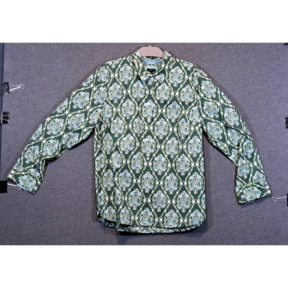 Talbots‎ Womens XL Green Floral Damask Cotton Button Down Shirt VN1427 09/24